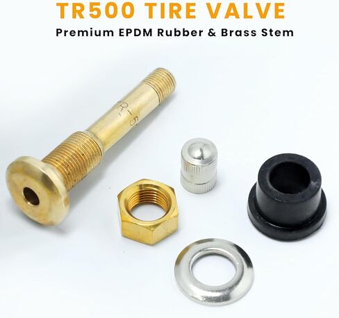 10 قطع من سيقان صمام الإطارات TR500، سيقان صمام معدنية بديلة بدون أنابيب، جذع صمام الإطارات النحاسي المشبك مع قلب جذع الصمام للحافة بفتحات حافة صمام قطرها 625 بوصة in Kuwait