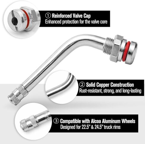 TR545D Semi Truck Valve Stem 10PCS Kit, Clamp-in 60 Degree Bend, Compatible with Alcoa Aluminum Wheels 22.5'' & 24.5'', Brass Heavy Tire Trucks Valve Stem for Commercial Vehicles, Tubeless Buses Car in Saudi Arabia