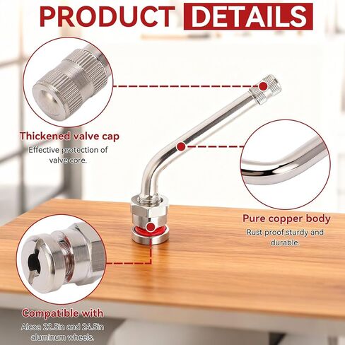 10PCS TR545D Truck Tire Valve Stems, 60° Bent Clamp-in Brass Tire Extension Adapter for Truck & Bus - Compatible with Alcoa 22.5" & 24.5" Aluminum Wheels (9.7mm Rim Hole) in Saudi Arabia