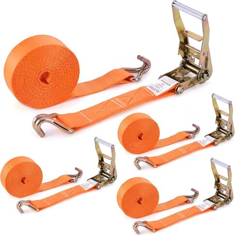 Heavy Duty 2 Inch Ratchet Straps 20FT 4-Pack - 10000 lbs Capacity, High Visibility Yellow with Locking J-Hooks for Trailers, Trucks & Heavy Equipment in Saudi Arabia