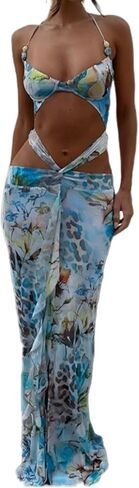 Women Deep V Neck Sexy High Cut Out Dress Crisscross Floral Printing Bodycon Summer Beach Cocktail Party Dresses in Saudi Arabia