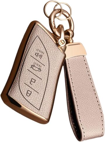 Key Fob Cover for Lexus with Key Chain, Upper Leather + Soft TPU Key Cover Case Shell for ES350 ES300h UX200 RX350 RX450h NX300h GX460 TX550 LX600 LS500 LC500h, 4 Buttons (Rose Gold) in Saudi Arabia