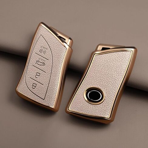 Key Fob Cover for Lexus with Key Chain, Upper Leather + Soft TPU Key Cover Case Shell for ES350 ES300h UX200 RX350 RX450h NX300h GX460 TX550 LX600 LS500 LC500h, 4 Buttons (Rose Gold) in Saudi Arabia