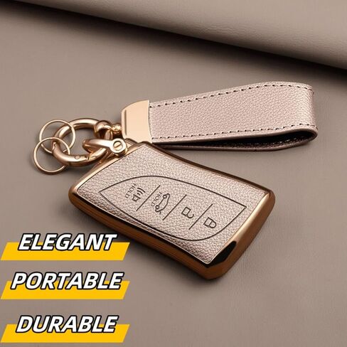 Key Fob Cover for Lexus with Key Chain, Upper Leather + Soft TPU Key Cover Case Shell for ES350 ES300h UX200 RX350 RX450h NX300h GX460 TX550 LX600 LS500 LC500h, 4 Buttons (Rose Gold) in Saudi Arabia