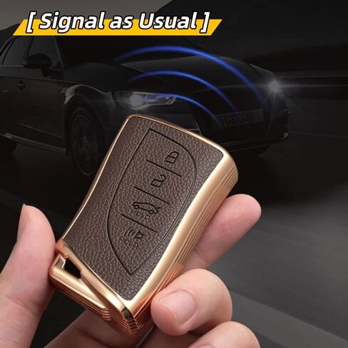 Key Fob Cover for Lexus with Key Chain, Upper Leather + Soft TPU Key Cover Case Shell for ES350 ES300h UX200 RX350 RX450h NX300h GX460 TX550 LX600 LS500 LC500h, 4 Buttons (Rose Gold) in Saudi Arabia