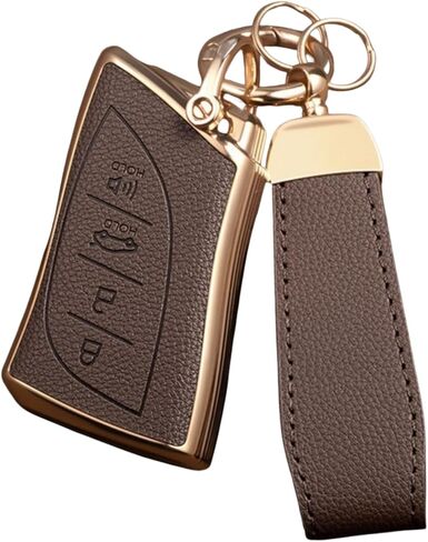 Key Fob Cover for Lexus with Key Chain, Upper Leather + Soft TPU Key Cover Case Shell for ES350 ES300h UX200 RX350 RX450h NX300h GX460 TX550 LX600 LS500 LC500h, 4 Buttons (Rose Gold) in Saudi Arabia