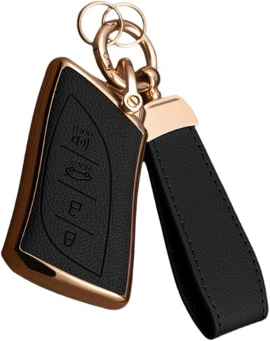 Key Fob Cover for Lexus with Key Chain, Upper Leather + Soft TPU Key Cover Case Shell for ES350 ES300h UX200 RX350 RX450h NX300h GX460 TX550 LX600 LS500 LC500h, 4 Buttons (Rose Gold) in Saudi Arabia