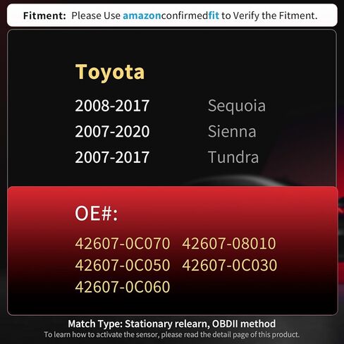 مستشعر TPMS لضغط الإطارات من Marsflex - مناسب لسيارة Toyota Sequoia Sienna Tundra، مجموعة نظام مراقبة ضغط الإطارات 315 ميجاهرتز مكونة من 4 قطع، OE 42607-0C070، 42607-08010، 42607-0C030، 42607-0C050، 42607-0C060 in Saudi Arabia