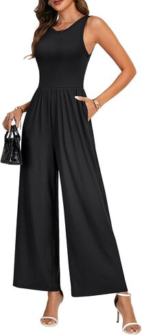 KIFOVEN Women's Loose Jumpsuits One Piece Round Neck Sleeveless Wide Leg Overalls With Pockets in Saudi Arabia