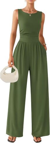 Ekouaer Jumpsuits for Women One Piece Jumpsuit Wide Leg Sleeveless Crewneck Casual Womens Romper Jumpers With Pockets 2026 in Saudi Arabia