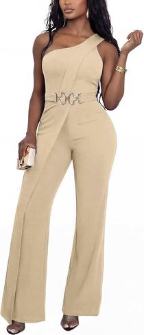 acelyn One Off Shoulder Jumpsuit for Women Sexy Dressy Sleeveless Belted Wide Leg Jumpsuit Elegant Party Outfit in Saudi Arabia