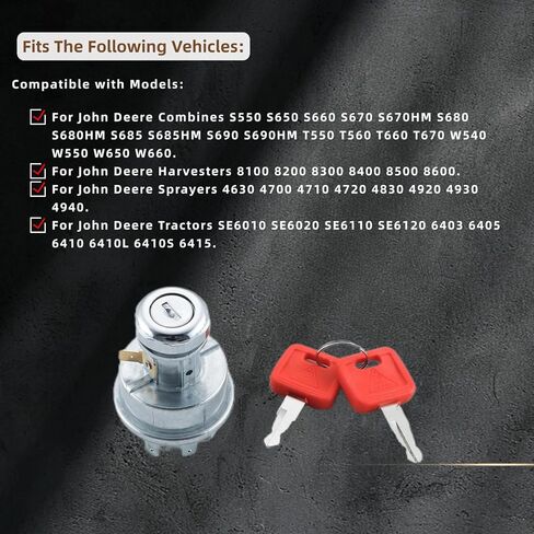 Ignition Switch for John Deere S550 S650 S660 S670 S680 S685 S690 T550 T560 T660 T670 8100 8200 8300 8400 8500 8600 Replace RE61717 RE264579 LVA21501 RE56411 RE48214 in Saudi Arabia