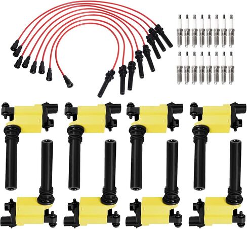 ENA Set of 8 Yellow Ignition Coil Pack with 16 Spark Plug and Red Wire Set Compatible with Ram Dodge Durango 1500 2500 3500 5.7L V8 2003 2004 2005 Replacement for UF378 IC508 C1414 56028394AC in Saudi Arabia