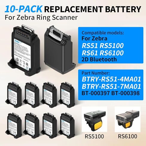 10PACK 735mAh RS5100 Battery Replacement,for Zebra Scanner RS51 RS5100 RSBT5 RS61 RS6100 BT-000397 BT-000398 RS61B0 RS61C0 RS51B0 RS51C0 BTRY-RS51-7MA-01. in Kuwait