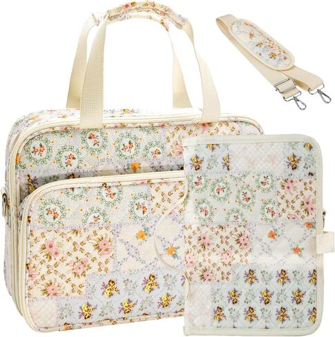 Large Bible Bag with Built-in Bible Cover Case for Women, Quilted Church Bag for Bible Study Supplies, All-in-One Bible Carrying Case Organizer fits 11" Tablet, Gifts for Christian Women in Saudi Arabia