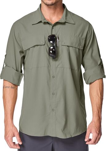 قمصان الصيد طويلة الأكمام الطويلة للرجال UPF 50+ حماية من أشعة الشمس القمصان الجافة الجافة السريعة في الهواء الطلق في التخييم in Kuwait