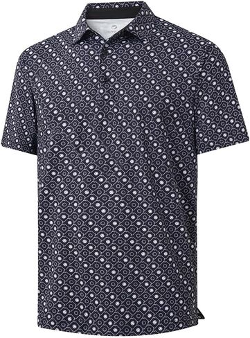 JIUYANG UPF 50+ Men's Golf Shirts - 4 Way Stretch Short Sleeve Moisture Wicking Performance Print Patterns Polo Shirt Gift in Saudi Arabia
