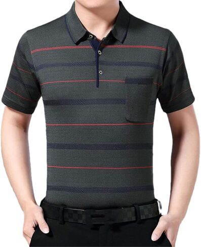 Dninmim Summer Striped Short Sleeve Polo Shirt Men Jersey Pocket Tee Shirts in Saudi Arabia