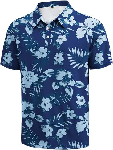 KUYIGO Mens Polo Shirts Short Sleeve Moisture Wicking Performance Print Collared Work Tennis Golf Shirt in Saudi Arabia
