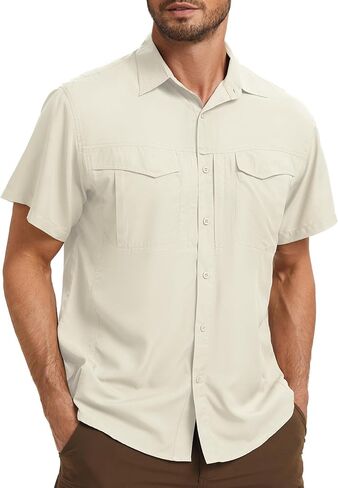 Men's Safari Hiking Fishing UPF 50+ UV Short Sleeve Button Shirt Lightweight Cooling Quick Dry Outdoor Sun Protection Shirts in Saudi Arabia