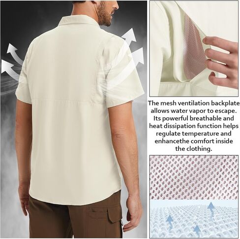 Men's Safari Hiking Fishing UPF 50+ UV Short Sleeve Button Shirt Lightweight Cooling Quick Dry Outdoor Sun Protection Shirts in Saudi Arabia