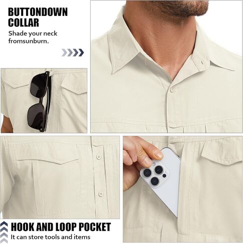 Men's Safari Hiking Fishing UPF 50+ UV Short Sleeve Button Shirt Lightweight Cooling Quick Dry Outdoor Sun Protection Shirts in Saudi Arabia