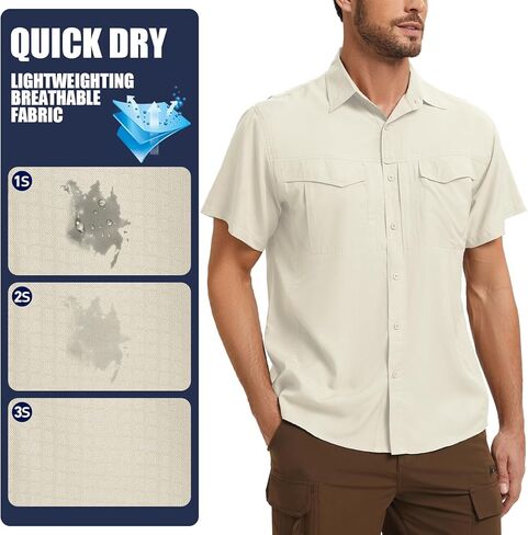 Men's Safari Hiking Fishing UPF 50+ UV Short Sleeve Button Shirt Lightweight Cooling Quick Dry Outdoor Sun Protection Shirts in Saudi Arabia
