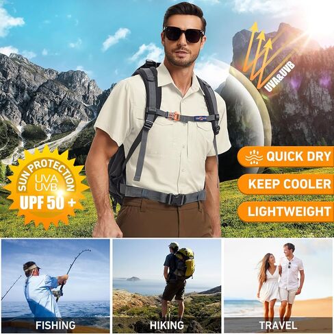 Men's Safari Hiking Fishing UPF 50+ UV Short Sleeve Button Shirt Lightweight Cooling Quick Dry Outdoor Sun Protection Shirts in Saudi Arabia