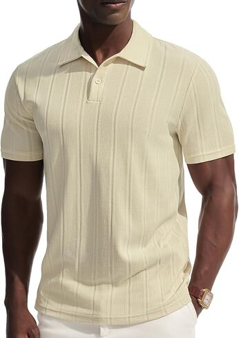 PJ PAUL JONES Mens Textured Polo Shirts Short Sleeve Casual Classic Polo Stretchy Golf Shirts in Saudi Arabia