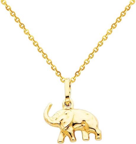 The World Jewelry Center 14k Yellow Gold Elephant Pendant with 1.2mm Cable Chain Necklace in Saudi Arabia