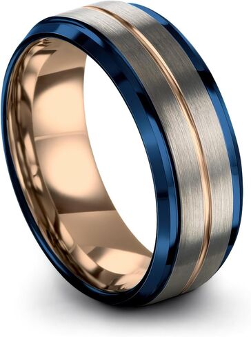 Tungsten Carbide Wedding Band Ring 8mm 6mm for Men Women Blue 18K Rose Gold Grey Center Line Step Bevel Edge Brushed Polished Personalized Custom Engraving Anniversary Engagement in Saudi Arabia