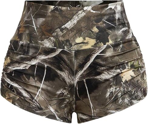 GORGLITTER Women's Plus Size Shorts Camo Camouflage Print High Waisted Y2k Ruched Club Party Army Fatigue Booty Shorts in Saudi Arabia