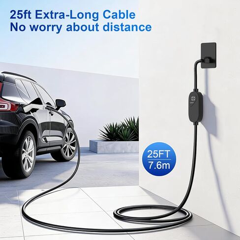 Level 1 & Level 2 EV Charger, J1772 Electric Vehicle Portable Charger with 25FT Cable and NEMA 6-20 Plug NEMA 5-15 Adapter for Household Socket,ETL Certified, Home EV Charging Station 8-16A /110-240V in Saudi Arabia