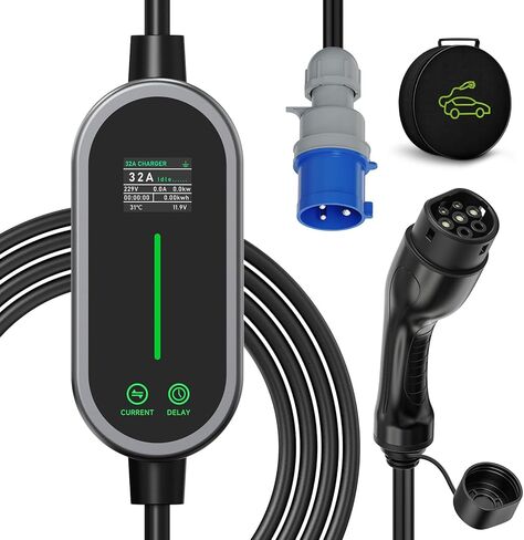 كابل شحن 7.2 كيلو واط من النوع 2، 6/8/10/13/16/20/24/32A تيار قابل للتعديل، كابل شحن 5 متر سيارة كهربائية من النوع 2، شحن متأخر 1-15 ساعة in Kuwait