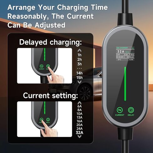 كابل شحن 7.2 كيلو واط من النوع 2، 6/8/10/13/16/20/24/32A تيار قابل للتعديل، كابل شحن 5 متر سيارة كهربائية من النوع 2، شحن متأخر 1-15 ساعة in Kuwait