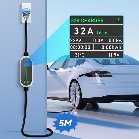 كابل شحن 7.2 كيلو واط من النوع 2، 6/8/10/13/16/20/24/32A تيار قابل للتعديل، كابل شحن 5 متر سيارة كهربائية من النوع 2، شحن متأخر 1-15 ساعة in Kuwait