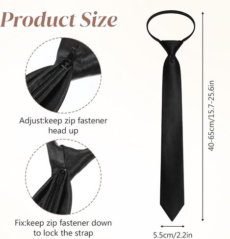 3PCS Skinny Black Tie, Pre Tied Adjustable Zipper Ties 2.2in Zipper Necktie for Women Pre-tied Solid Color Neck Tie for Business Uniforms in Saudi Arabia