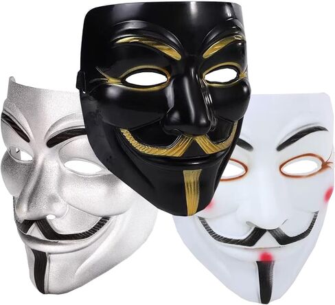 3 عبوات من قناع V for Vendetta، قناع Guy Fawkes Anonymous Hackers للحفلات التنكرية، V for Vendetta أزياء حفلات الهالوين، مقاس واحد يناسب الجميع in Saudi Arabia