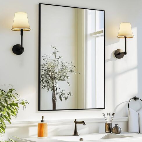 Bathroom Vanity Mirror, Black Bathroom Mirror 16x24 inch, Wall Mirrors with Aluminum Metal Frame for Vanity, Bathroom, Nursery, Baby Room. in Saudi Arabia
