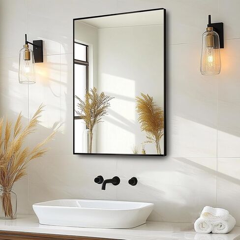 Bathroom Vanity Mirror, Black Bathroom Mirror 16x24 inch, Wall Mirrors with Aluminum Metal Frame for Vanity, Bathroom, Nursery, Baby Room. in Saudi Arabia