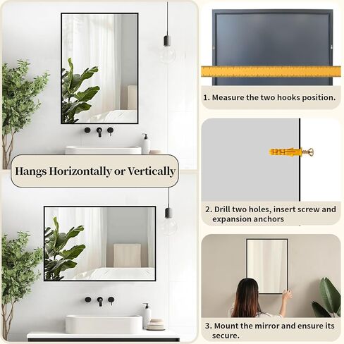 Bathroom Vanity Mirror, Black Bathroom Mirror 16x24 inch, Wall Mirrors with Aluminum Metal Frame for Vanity, Bathroom, Nursery, Baby Room. in Saudi Arabia