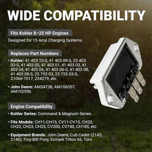 مقوم منظم الجهد بلو ستارز لمحركات Kohler 8-25 HP مع مولدات 15 أمبير - يناسب CH18S CH20 CH22 CH23 CH25 - يستبدل 41 403 10-S 41 403 09-S 25 403 03-S John Deere AM102596 AM34738 in Kuwait