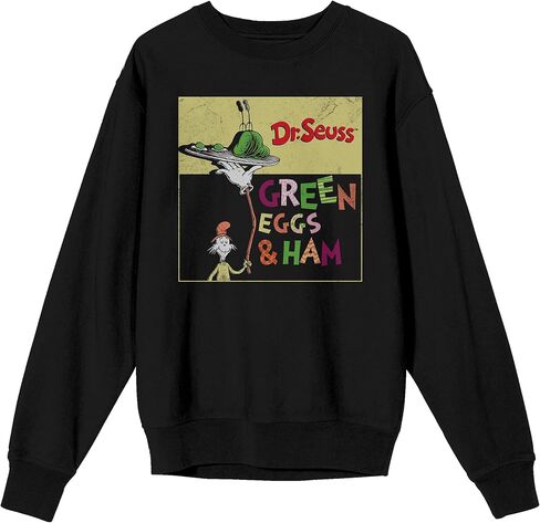 Bioworld Green Eggs & Ham Cover Art Adult Black Crew Neck Long Sleeve Sweatshirt in Saudi Arabia