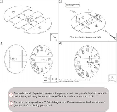 35" Large Wall Clock, Shiplap Wall Clock with Roman Numeral Nearly Non-Ticking Farmhouse Round Wall Clocks for Living Room Decor, Office, Bedroom, Entrance, Blue in Saudi Arabia