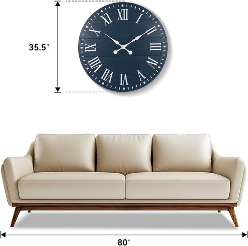 35" Large Wall Clock, Shiplap Wall Clock with Roman Numeral Nearly Non-Ticking Farmhouse Round Wall Clocks for Living Room Decor, Office, Bedroom, Entrance, Blue in Saudi Arabia