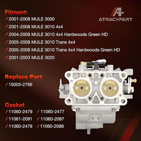 Carburetor Compatible with Kawasaki Mule 3000 3010 3020 2001–2008, Replaces OEM 15003-2766, Fits KAF620 Trans 4x4 Models, with Fuel Pump Spark Plugs in Saudi Arabia