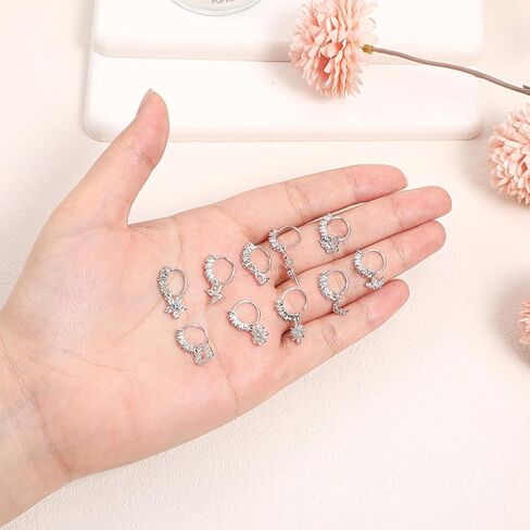 10Pcs Dangle Nose Rings Hoop 20g Silver L Shaped Rings Studs for Women Surgical Steel Nose Ring Studs Dainty Butterfly Heart Moon Star Dangle Rings Hoops Nose Piercing for Women Body Piercing Jewelry in Saudi Arabia