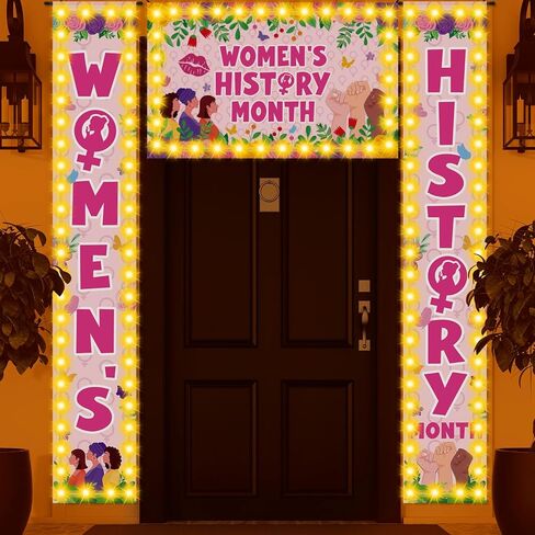 VitalCozy 3 Pcs Lighted Women's History Month Decorations Women's History Month Door Banner Porch Sign International Womens Day Decoration with 6 String Lights for Feminist Party Home Indoor Outdoor in Saudi Arabia