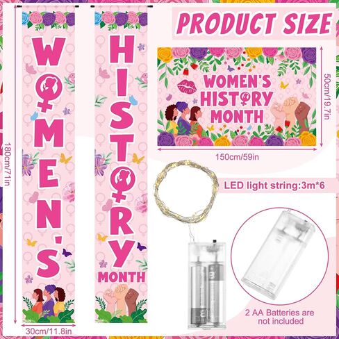 VitalCozy 3 Pcs Lighted Women's History Month Decorations Women's History Month Door Banner Porch Sign International Womens Day Decoration with 6 String Lights for Feminist Party Home Indoor Outdoor in Saudi Arabia