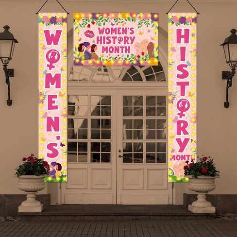VitalCozy 3 Pcs Lighted Women's History Month Decorations Women's History Month Door Banner Porch Sign International Womens Day Decoration with 6 String Lights for Feminist Party Home Indoor Outdoor in Saudi Arabia